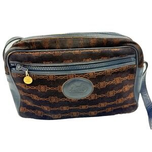 Vintage Celine Macadam Suede Shoulder Bag - Black/Brown Horse & Carriage Logo